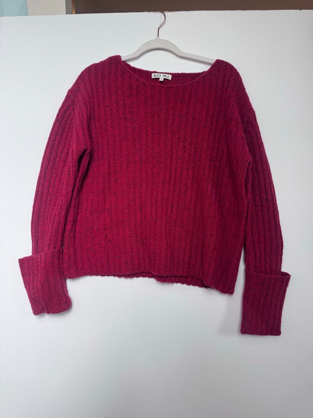 Alex Mill Women’s Medium Burgundy Speckled Ribbed Knit Boatneck Sweater (Sample)
